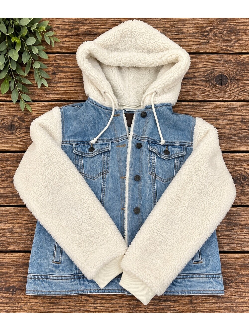 Sherpa sleeve denim hooded jacket size 0X